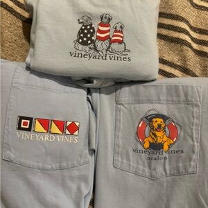 (3) Vineyard Vines Light Blue Graphic /Pocket Tee - Nautical Dog Prints